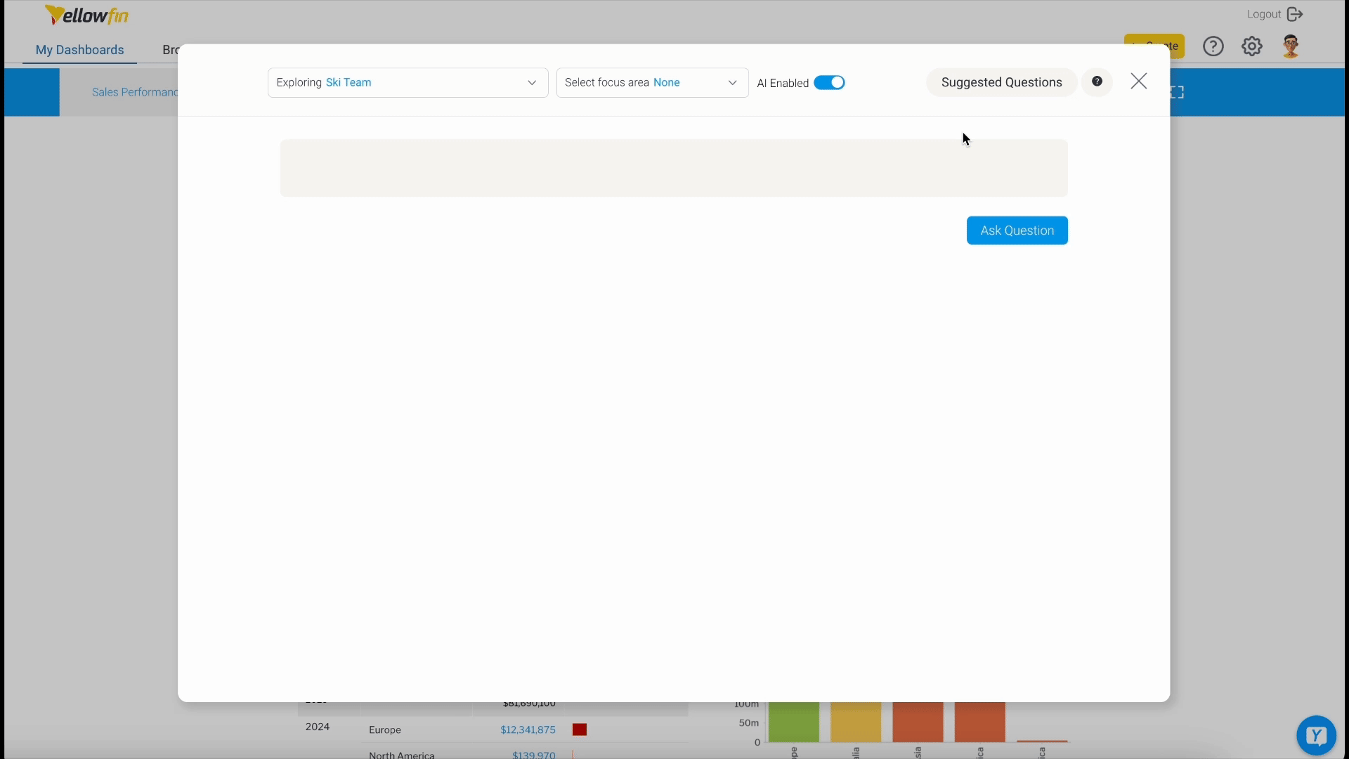 Yellowfin AI NLQ - Suggested Questions Example GIF