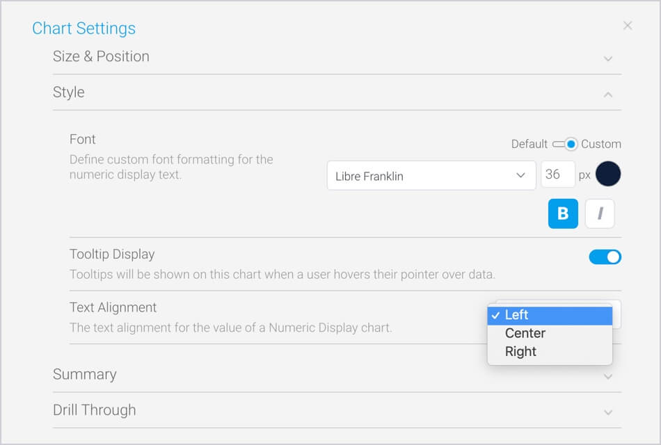 Horizontal Alignment for Numeric Display Charts